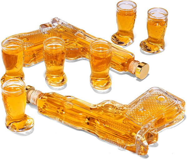 Pistol Gun Decanter & Pistol Shot Glasses Set - Holster