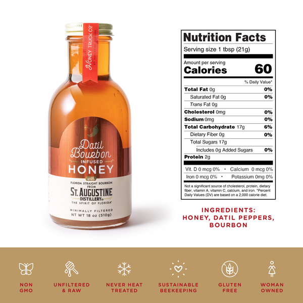 Datil Bourbon Infused Honey | Infused Honey | 18oz | 12 pk