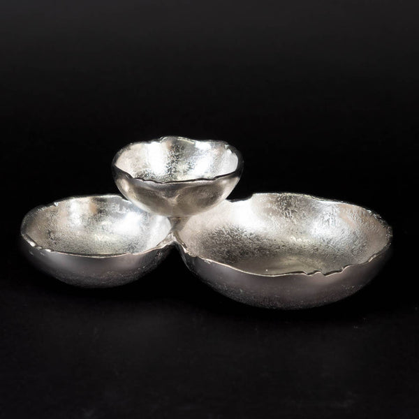 Silver Textured Aluminum 3-Bowl Cluster Dish
