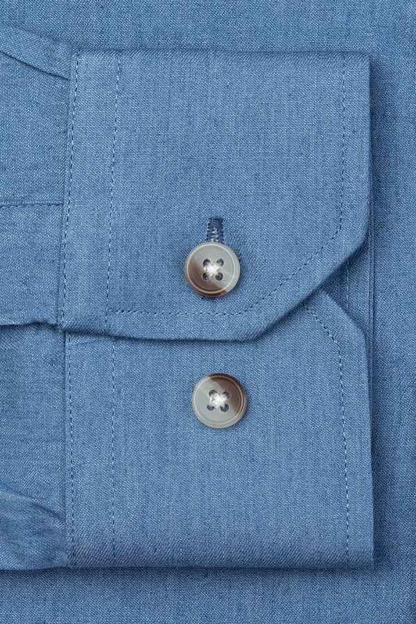 Liam Denim Blue Untuckable Classic Fit Dress Shirt by Alynn