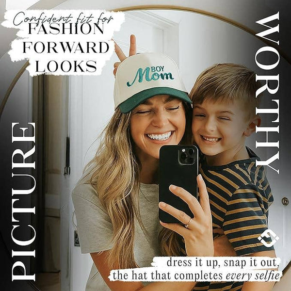 Two Tone Cap - Boy Mom - Green/Beige