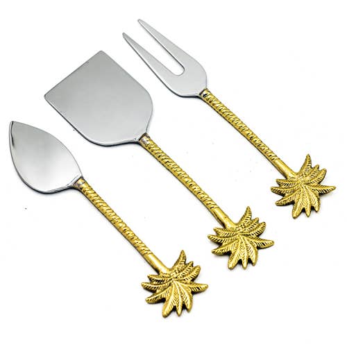 Gold Palm Trees & Stainless Cheese Set, Set of 3