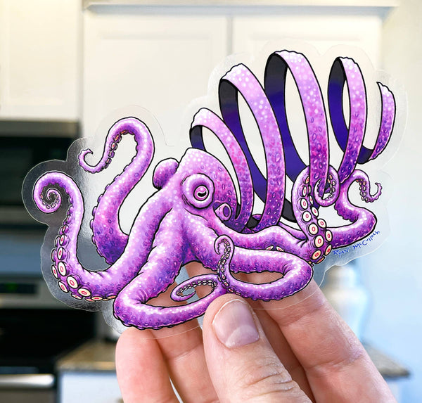 CLEAR STICKER: Spiral Octopus (XL)