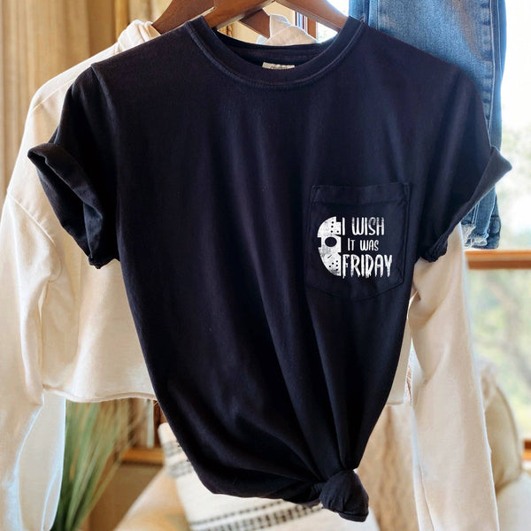 I Wish It Was Friday Halloween Pocket T-shirt White Print