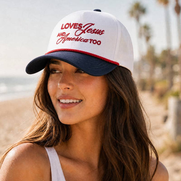 Loves Jesus And America Too Embroidered Two-Tone Rope Hat