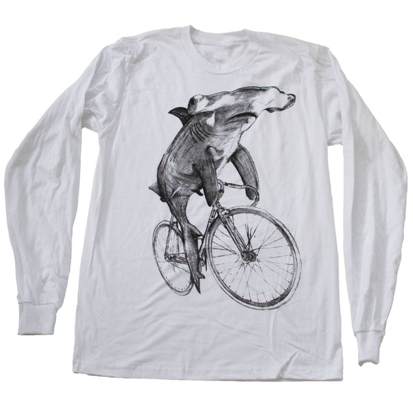Hammerhead Shark On A Bicycle Long Sleeve Men's Tee