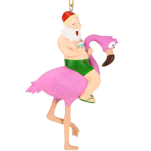 Santa Riding a Pink Flamingo Tropical Christmas Ornament Decoration