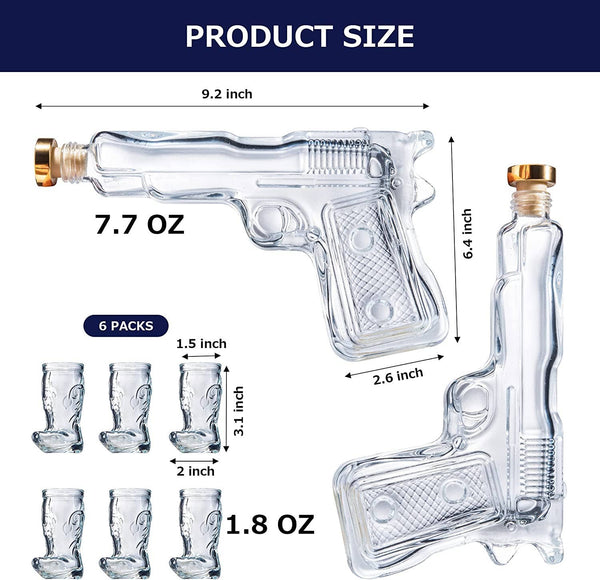 Pistol Gun Decanter & Pistol Shot Glasses Set - Holster