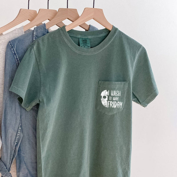 I Wish It Was Friday Halloween Pocket T-shirt White Print