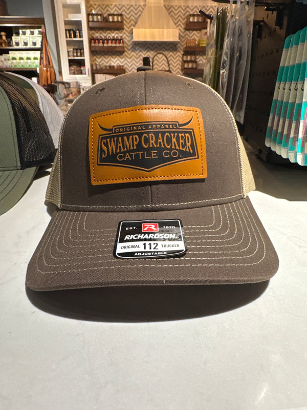 Swamp Cracker hat, cattle co brown square