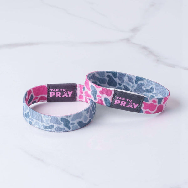 Tap To Pray® Wristband – River Rock Camo - Pink & Ash