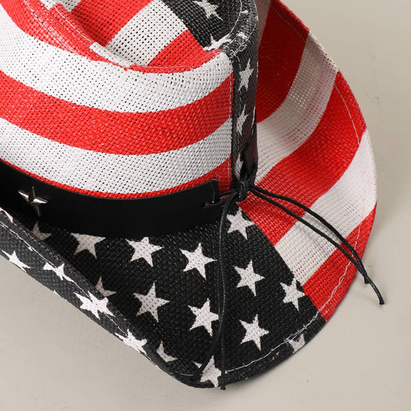 USA American Flag Straw Cowboy Hat