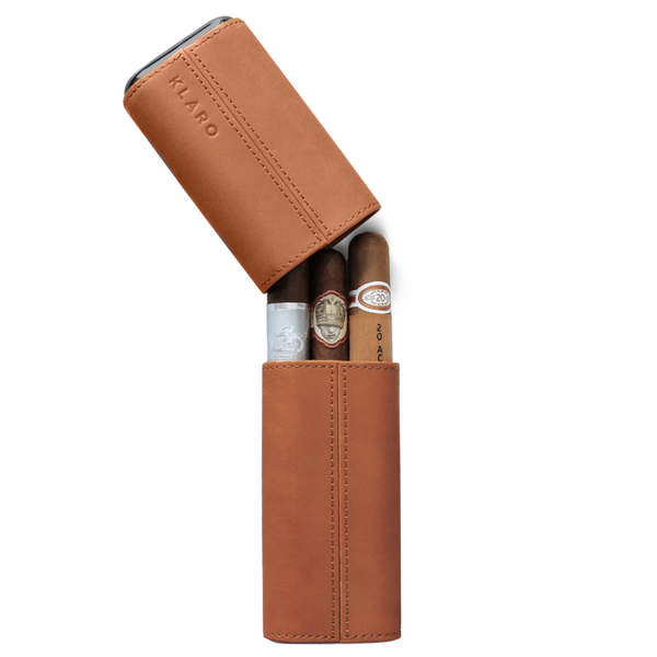 Premium 3 Cigar Protective Travel Case - Saddle Brown