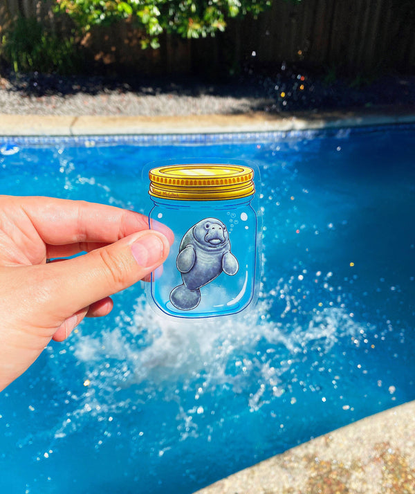 CLEAR STICKER: Manatee In A Jar