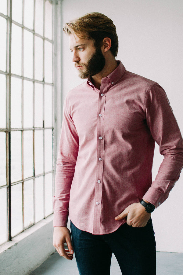 Lucas Casual Untuckable Casual Fit Dress Shirt Red By Alynn