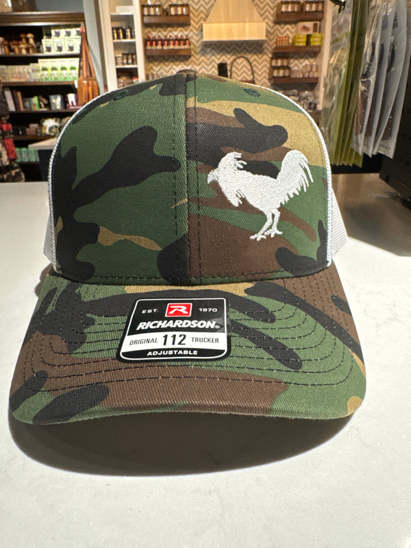 Swamp Cracker hat, camo white fighting cock