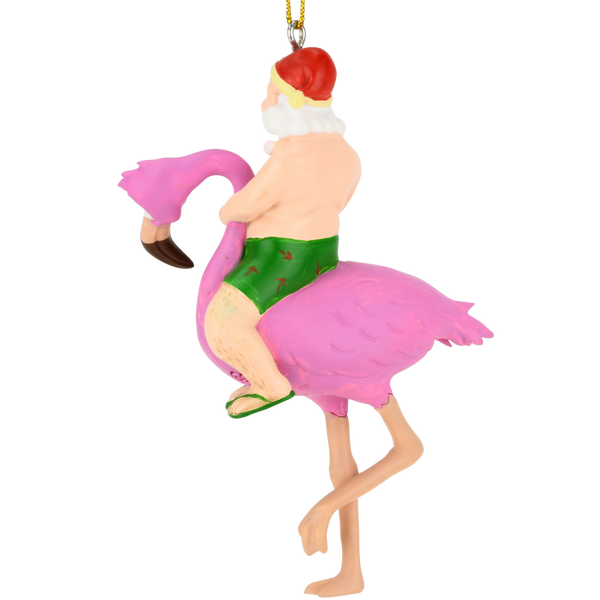 Santa Riding a Pink Flamingo Tropical Christmas Ornament Decoration