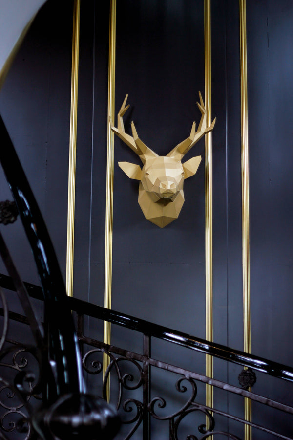 Gold Deer Head PaperCraft Origami Wall Art