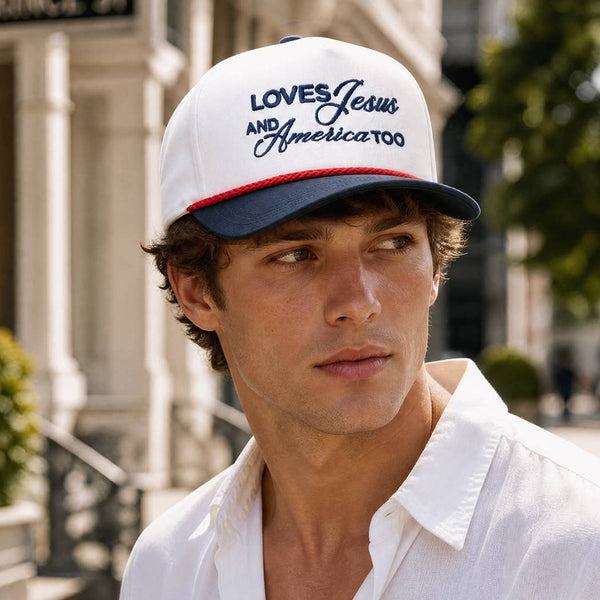 Loves Jesus And America Too Embroidered Two-Tone Rope Hat