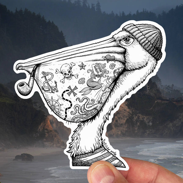 VINYL STICKER: Salty Pelican (Stoic Americana) (4-inch)
