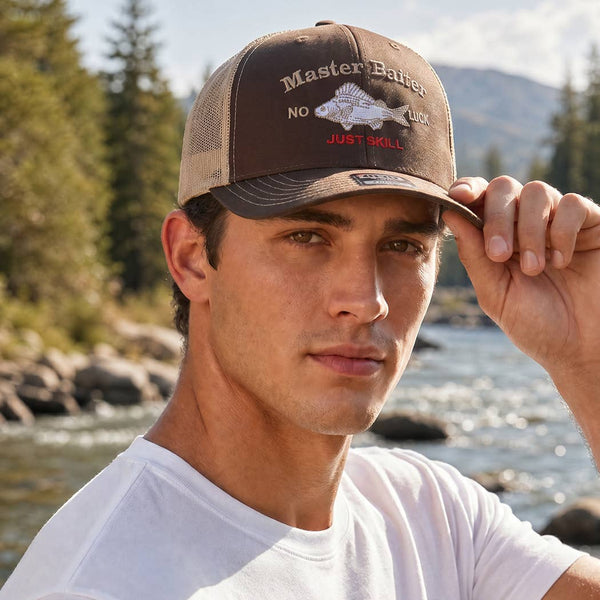 Master Baiter No Luck Just Skill Embroidered Trucker Hat