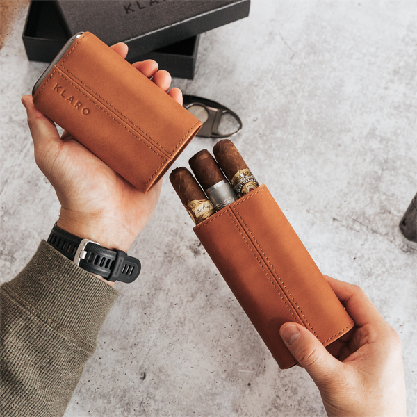 Premium 3 Cigar Protective Travel Case - Saddle Brown