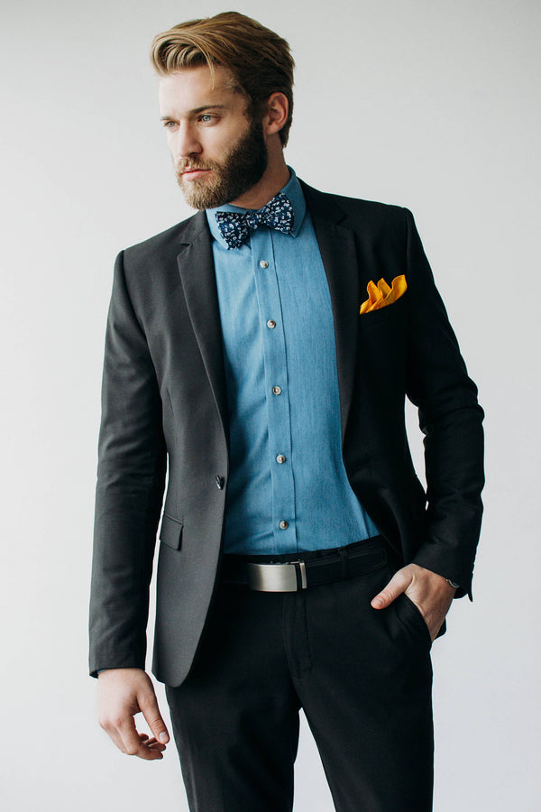 Liam Denim Blue Untuckable Classic Fit Dress Shirt by Alynn