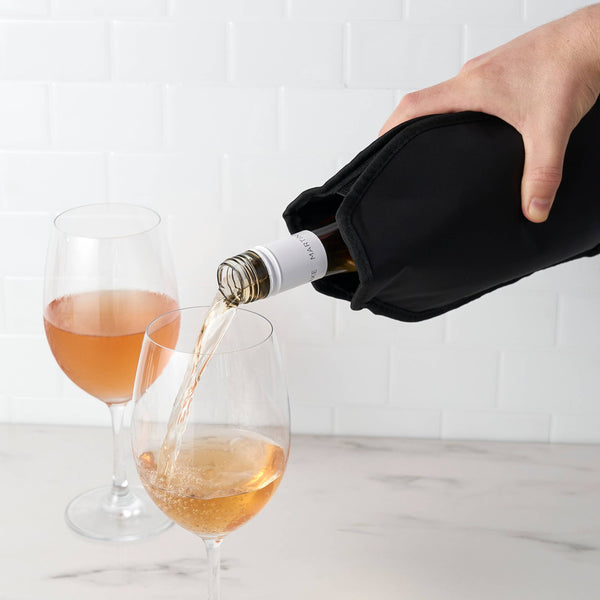 Black Nylon Wine Bottle Freezer Sleeve w/ Cooling Gel