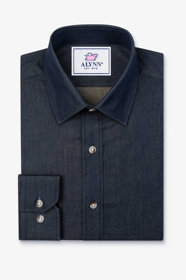 Liam Dark Denim Untuckable Slim Fit Dress Shirt by Alynn