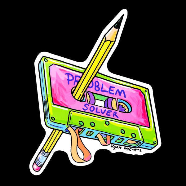 GLITTER STICKER: "Problem Solver" (Cassette Tape & Pencil)