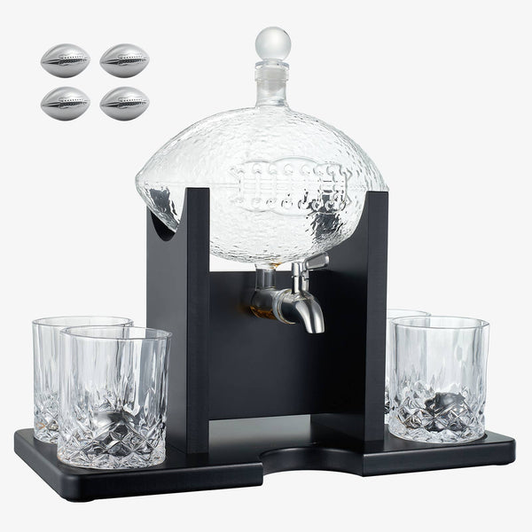 Football Decanter Set with 4 Whiskey & Wine Glasses | 1400mL