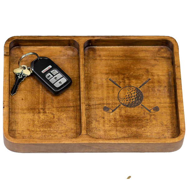 Golf Etched Wood Valet Tray Natural 10x7x1