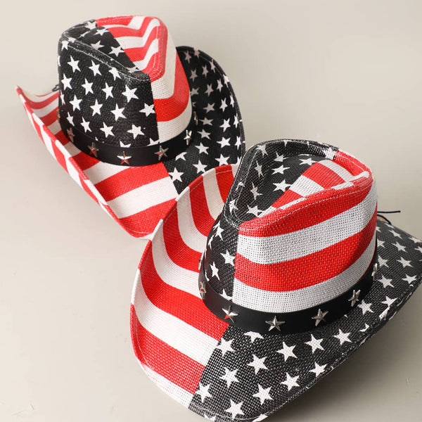 USA American Flag Straw Cowboy Hat