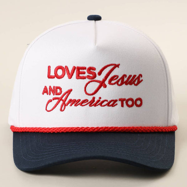 Loves Jesus And America Too Embroidered Two-Tone Rope Hat