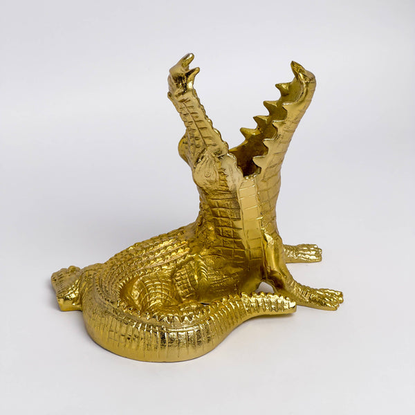 Antique Brass Crocodile Wine Bottle