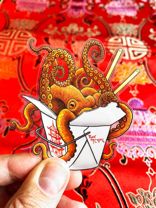 CLEAR STICKER: Wok-Topus (Chinese Food Loving Octopus)