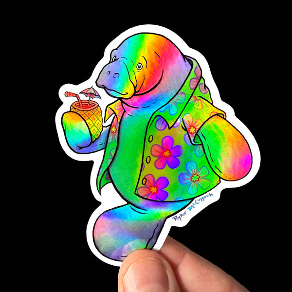 VINYL or HOLOGRAPHIC STICKER: Chillaxed Manatee