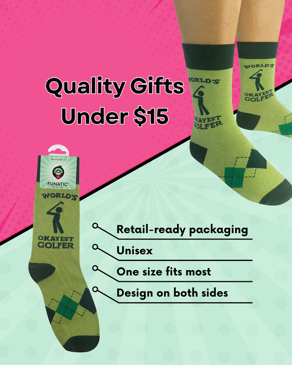 World's Okayest Golfer Socks | Funny | Golf Gifts | Funatic