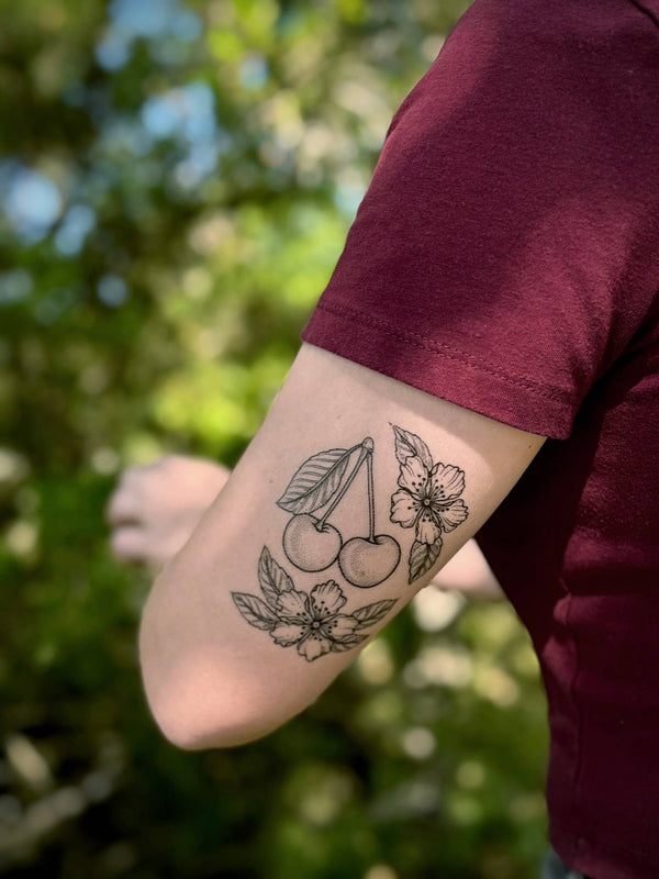 Cherry Flower Temporary Tattoo