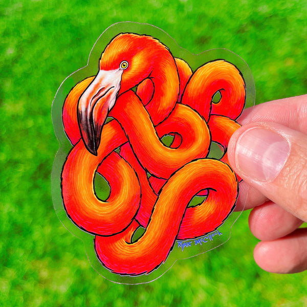 CLEAR STICKER: "Flamangled" Tangled Flamingo
