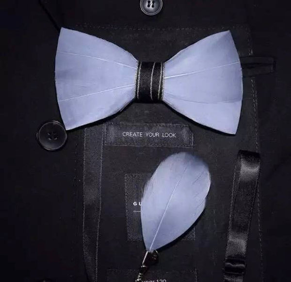 Hand Made Natural Bird Feather Grey Exquisite Bow Tie