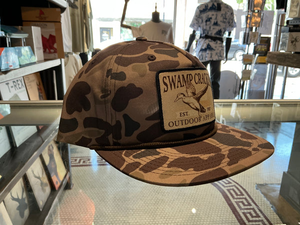 Swamp Cracker hat flying mallard, brown camo