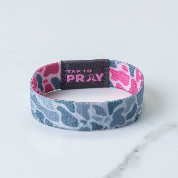 Tap To Pray® Wristband – River Rock Camo - Pink & Ash