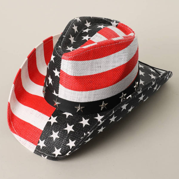 USA American Flag Straw Cowboy Hat