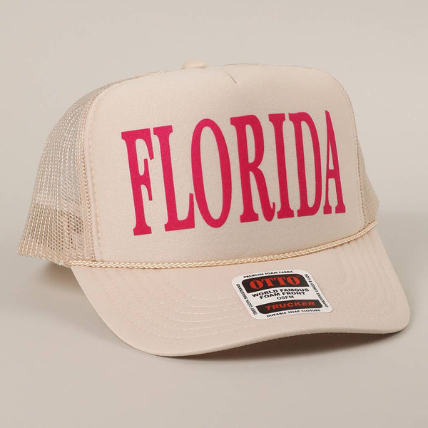 FLORIDA Text Printed Mesh Back Foam Trucker Hat