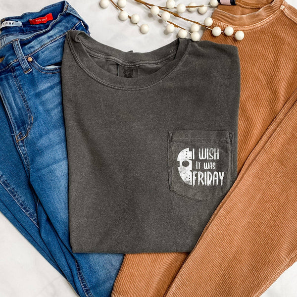 I Wish It Was Friday Halloween Pocket T-shirt White Print