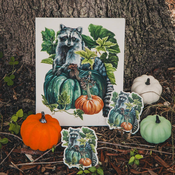 Raccoon Pumpkin Patch Sticker