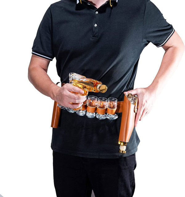 Pistol Gun Decanter & Pistol Shot Glasses Set - Holster