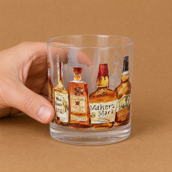 Bourbon Bottles Wrapped Rocks Glass