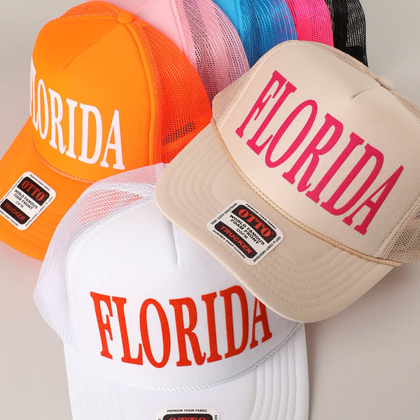 FLORIDA Text Printed Mesh Back Foam Trucker Hat
